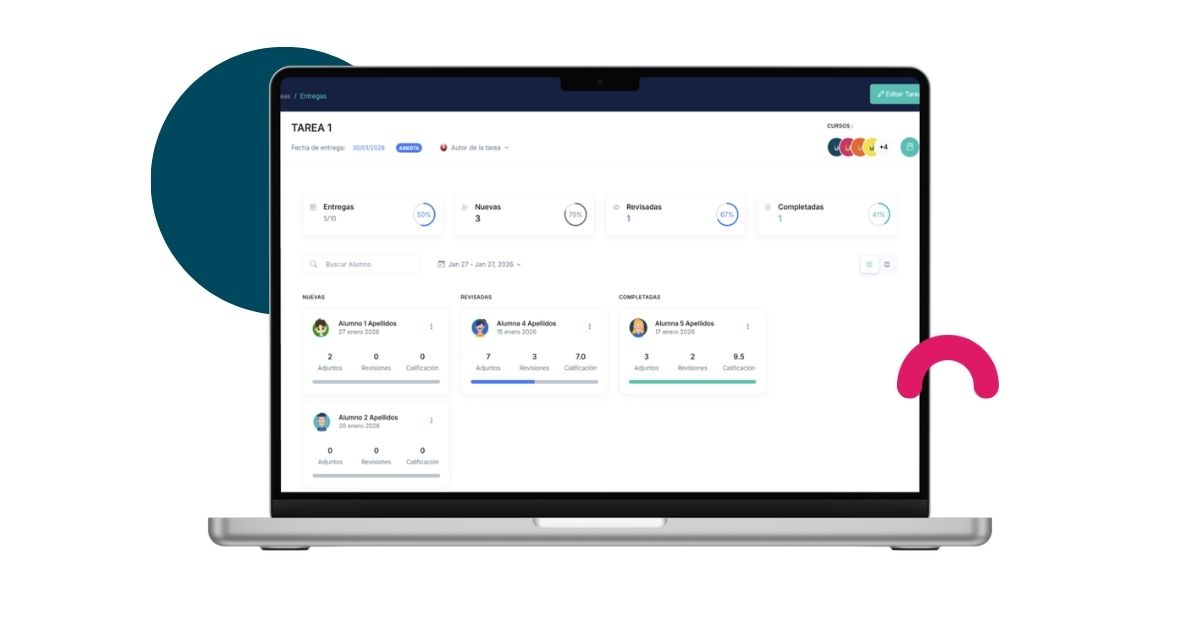 Con el módulo de tareas y test inteligentes nabbü ya no tienes excusa para crear decenas de proyectos y que se gestionen de manera automática en tu aula virtual.
